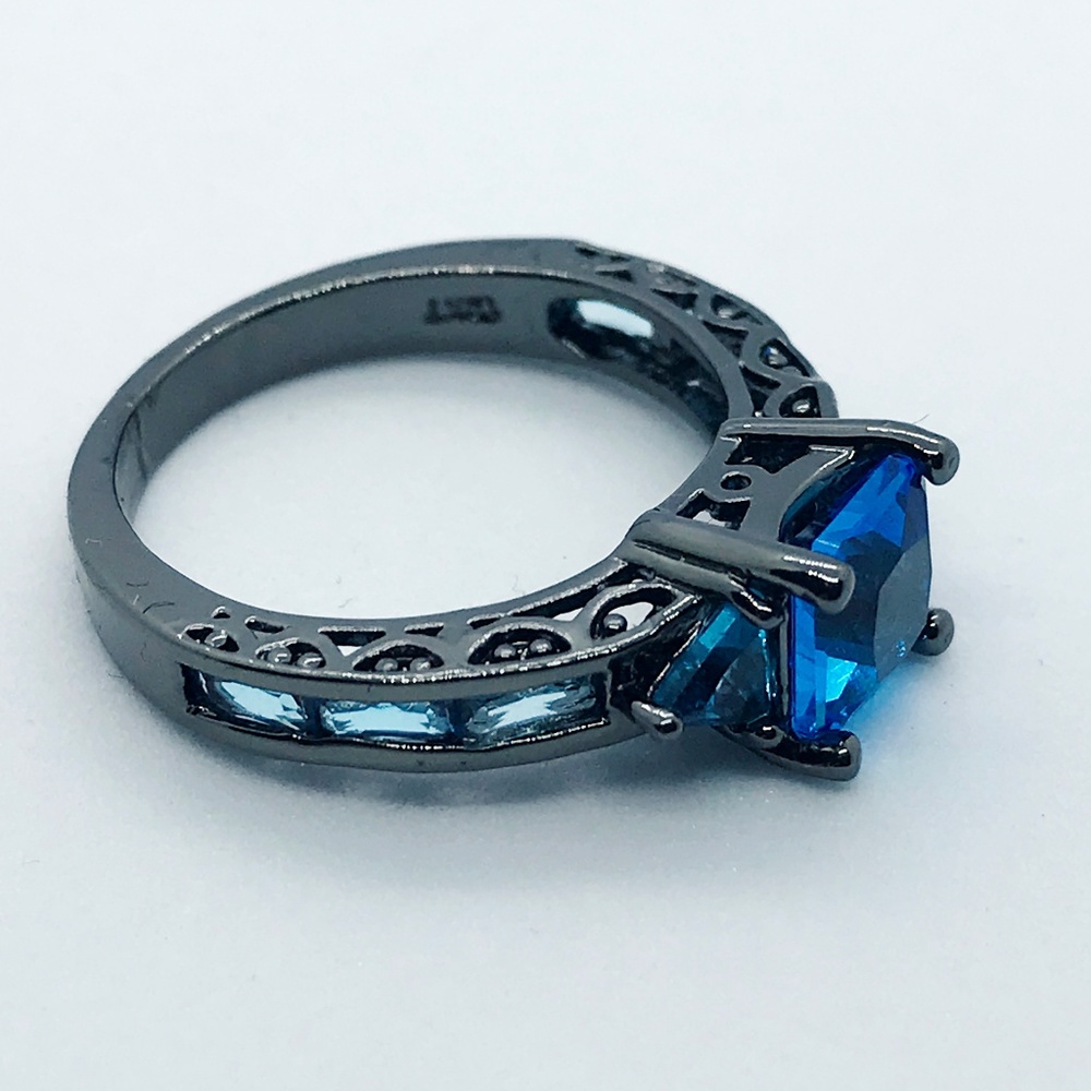 Gorgeous Unisex Black Gold Blue CZ Ring
